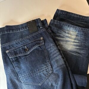 Sean John Hamilton Mens Relaxed Streetwear Dark Denim Jeans 38x32 Taper Distress